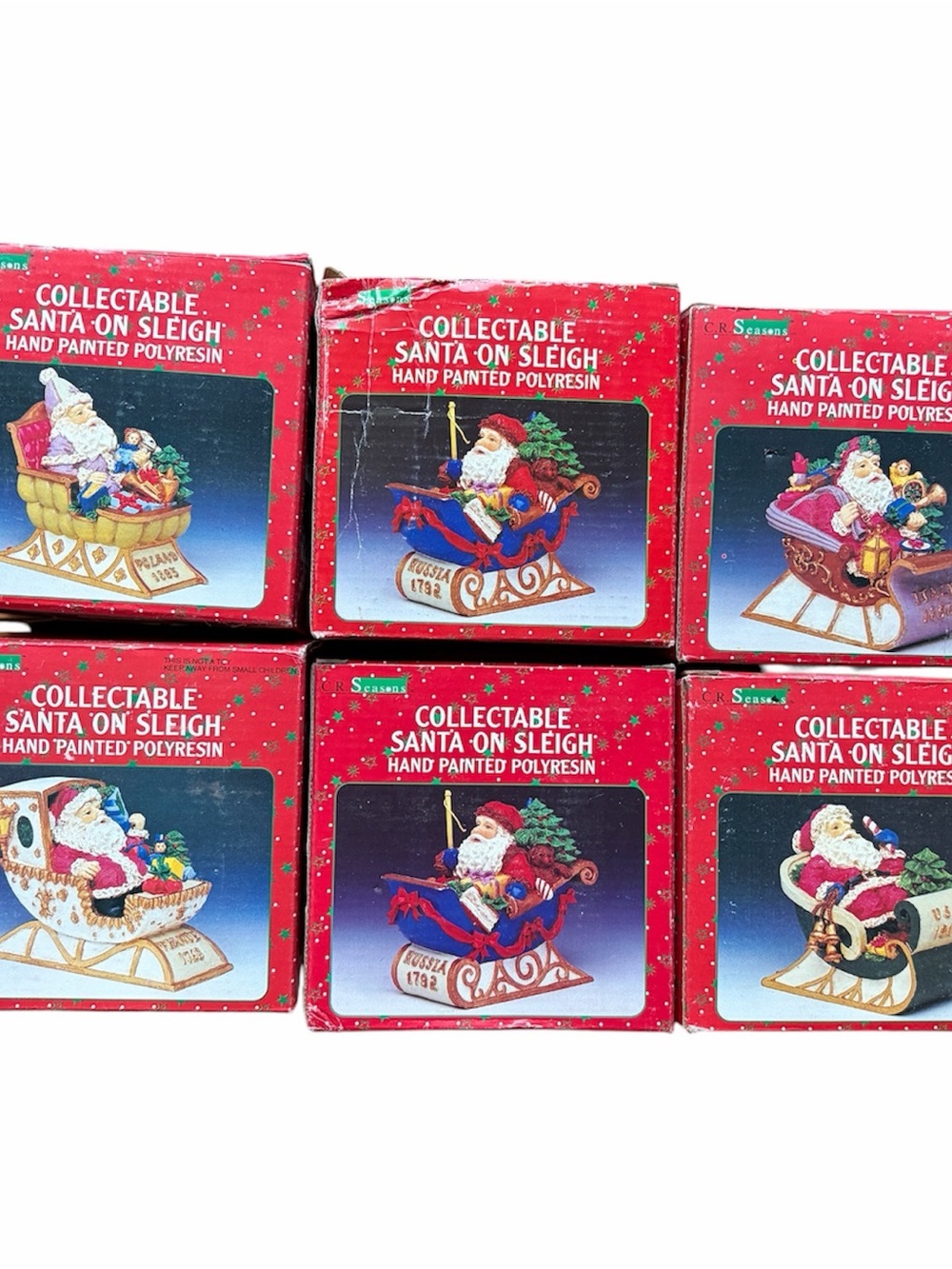 Lot 6 Santa Countries Hand Painted Polyresin Christmas Xmas Decor Statue 90s